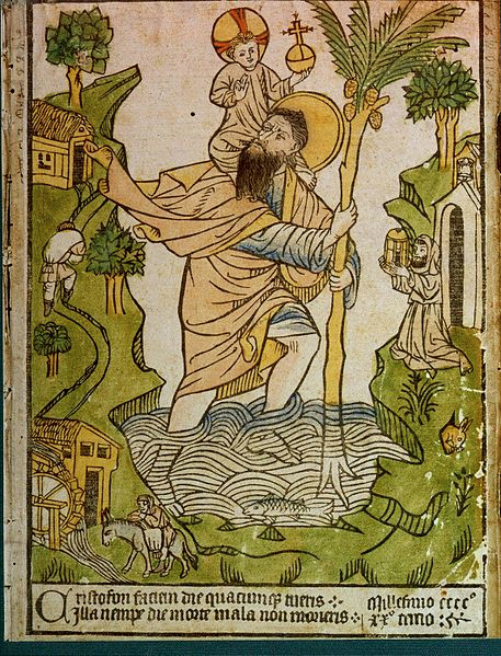 St. Christopher woodcut, 1423.